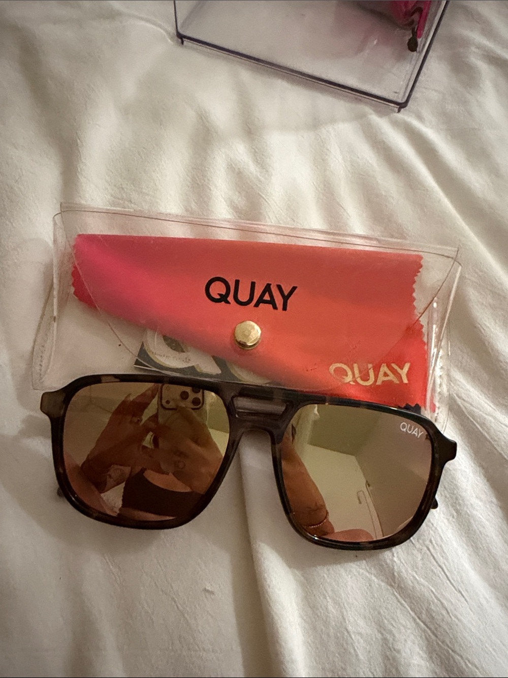QUAY Brown Tinted Sunglasses with Coral Case